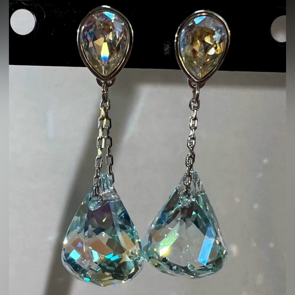 RARE FIND, Authentic Swarovski Lunar Moonlight Dangling Pierced Earrings. NIB.